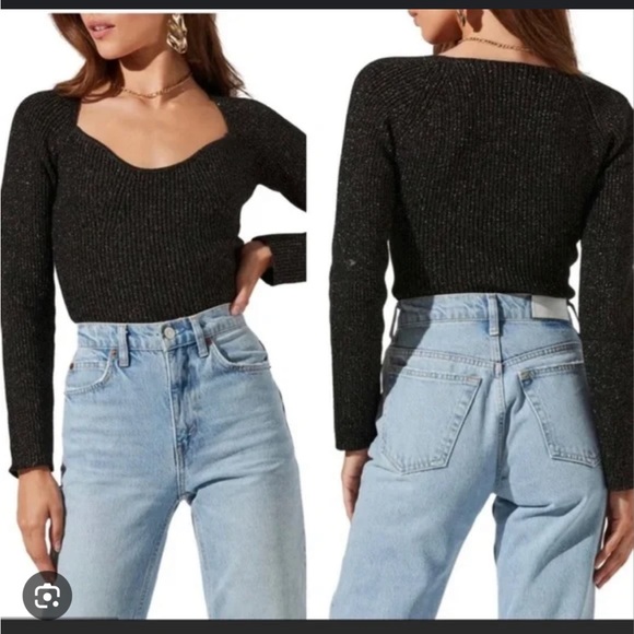 ASTR Black/Gold Metallic Knit Sweater - Picture 2 of 6